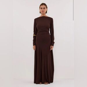 DISSH HADLEY CHOC LONG SLEEVE KNIT MAXI DRESS